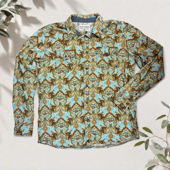 Cody James Other - Cody James Blue Paisley Floral Pearl Snap Western Shirt Mens Size M